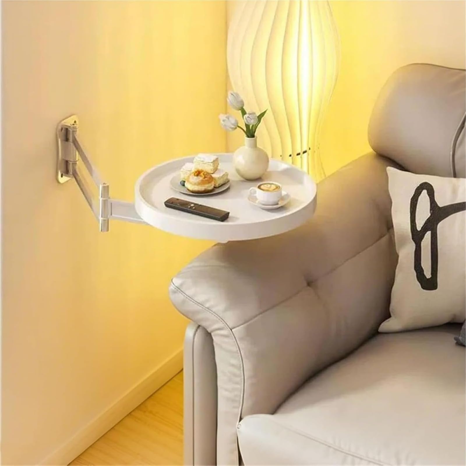 Mesa plegable montada en la pared, bandeja redonda pequeña, mesa de comedor de diseño que ahorra espacio, mesa auxiliar flotante extensible, estante versátil para mesita de noche