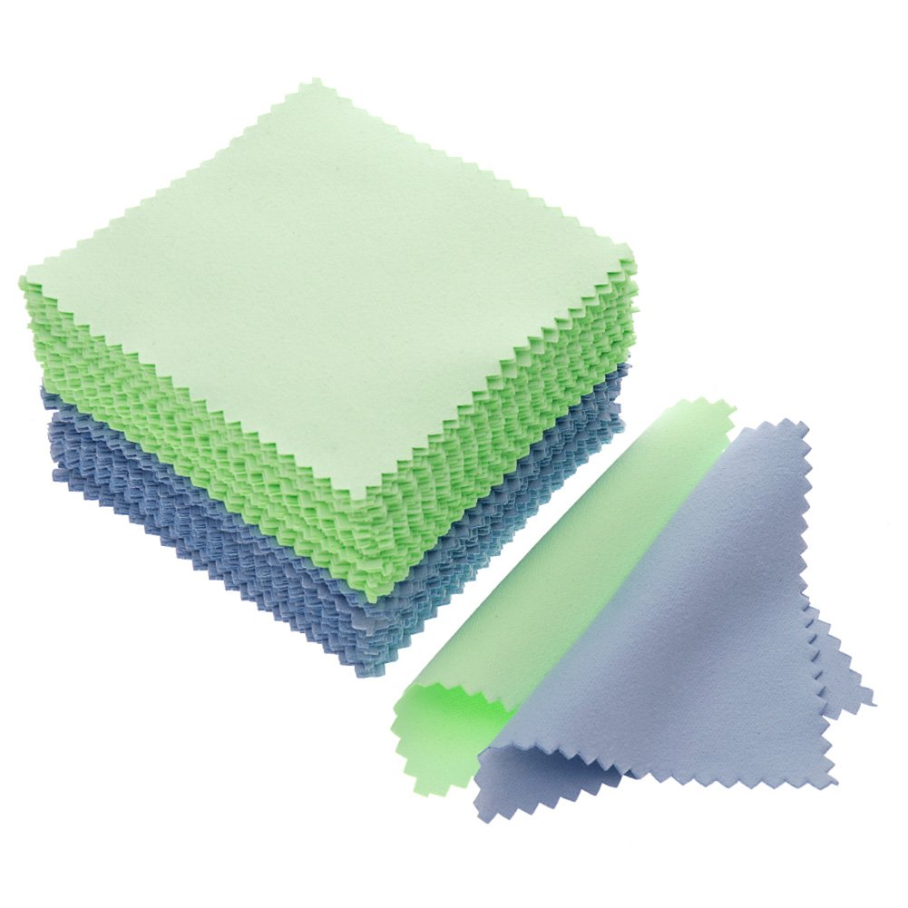 JUANYA 100pcs Jewelry Cleaning Cloth Polishing Cloth for Sterling Silver Gold Platinum (Green Blue)