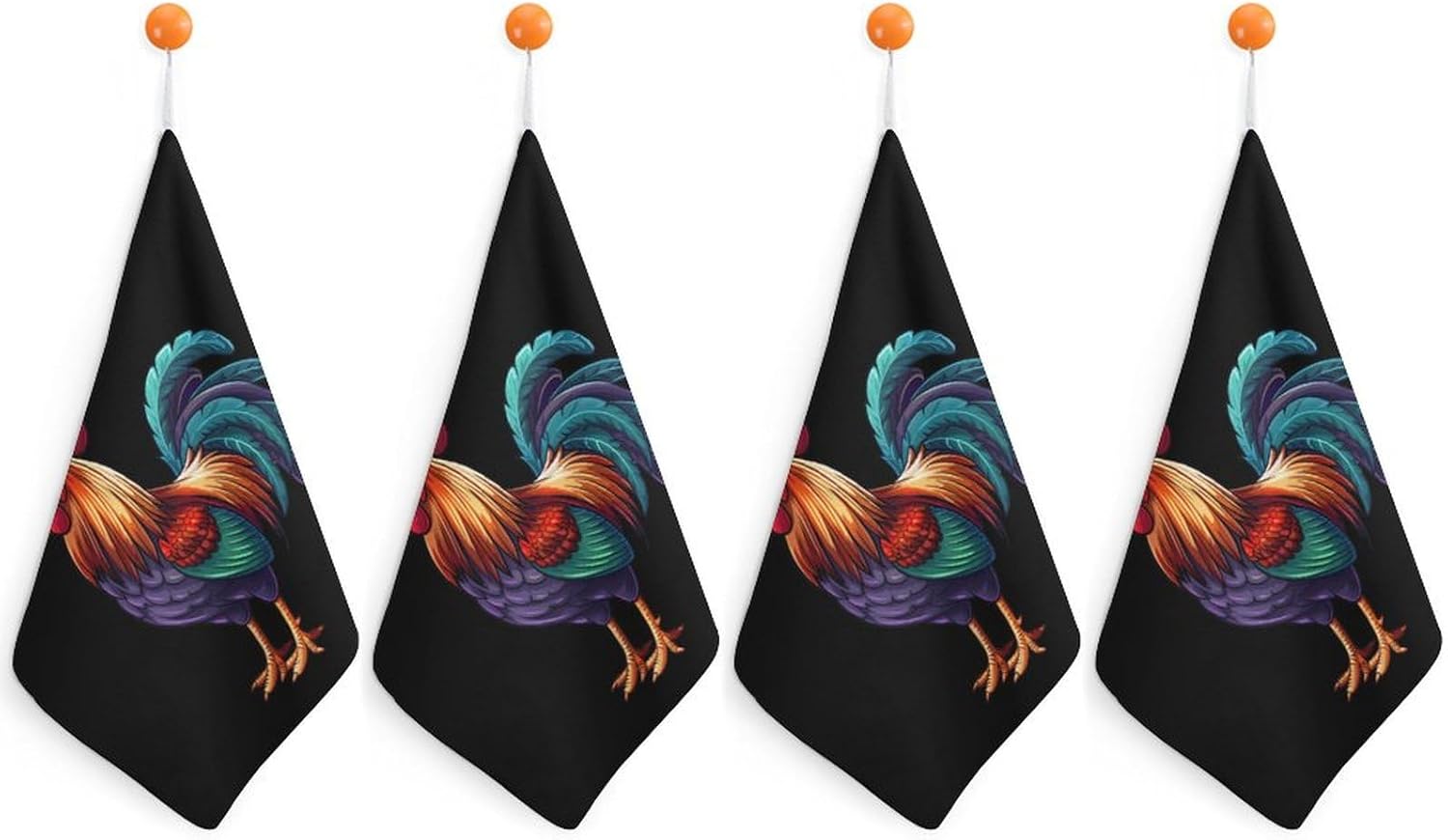 Lifelike Rooster Hand Towels for Bathroom Kitchen Towels Small Towel Handkerchiefs with Hanging Loop 4PCS