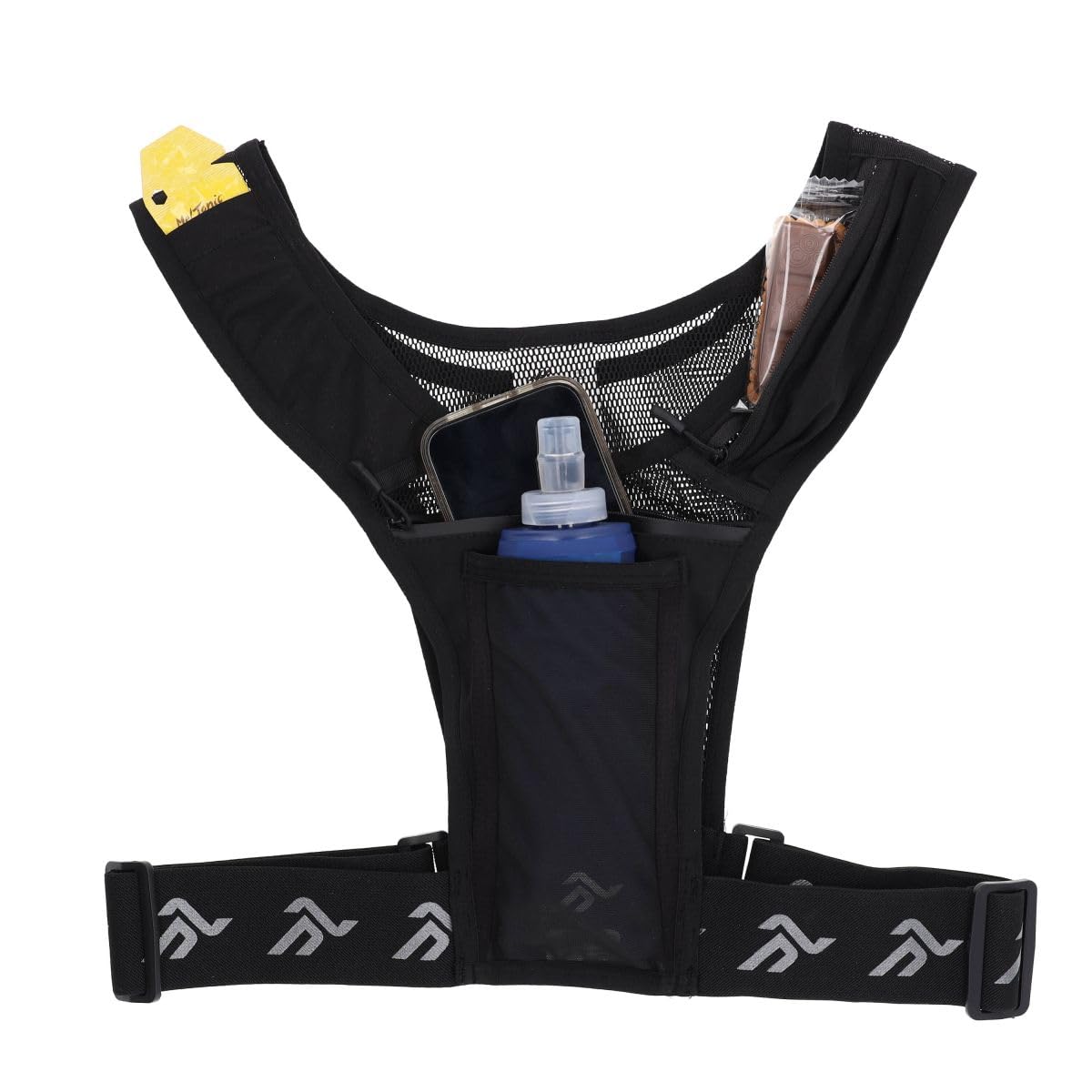 R-FLECT - Gilet de Course à Pied UltraRun20 - Gilet Running Homme/Femme Ultra Léger et Respirant - Sac de Trail Ajustable avec Poches Gourde, Téléphone et Gels - Haute Visibilité - Noir