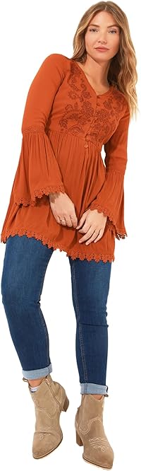 Damen Boho Tunika mit langen Ärmeln