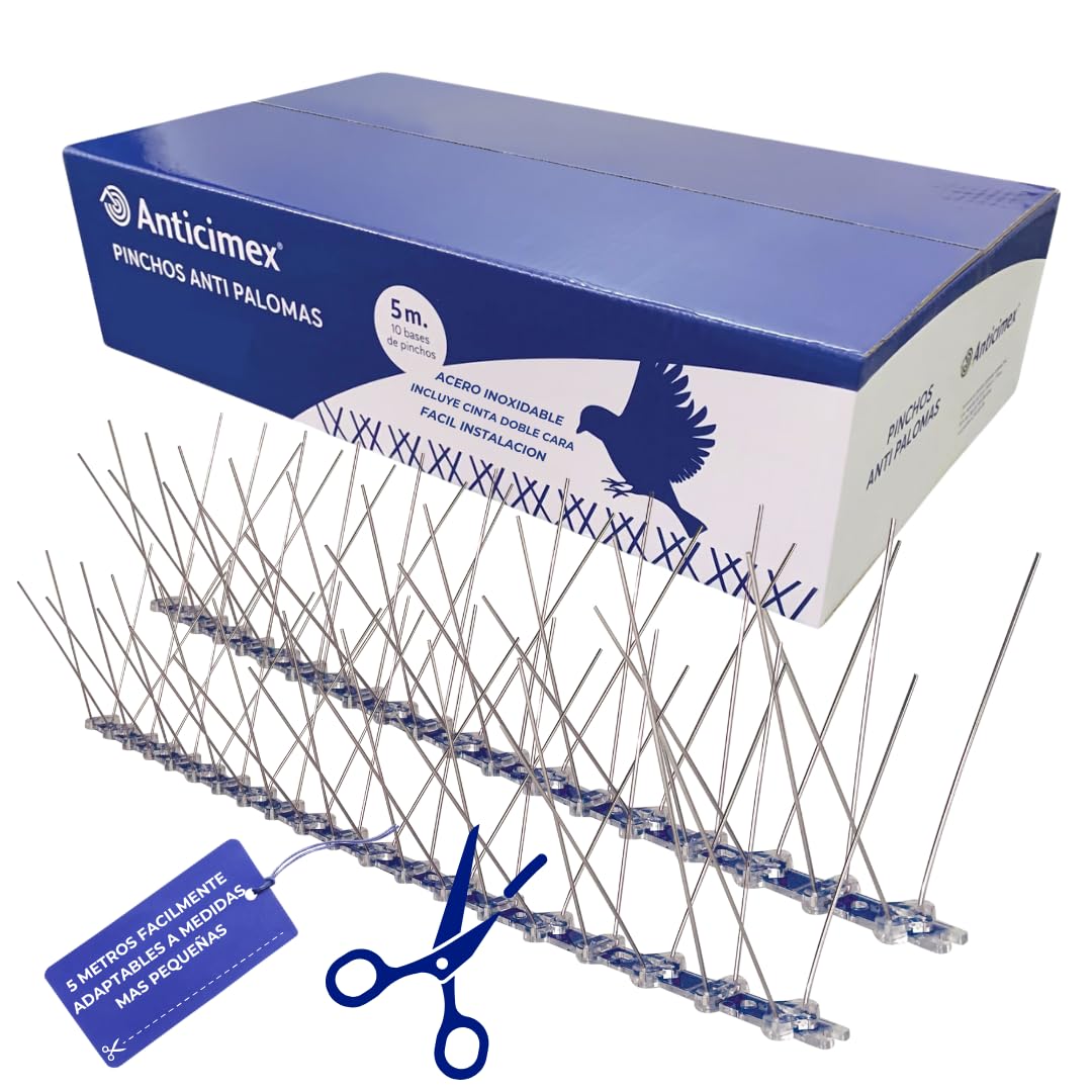ANTICIMEX 5Metros Pinchos para Palomas de Acero Inoxidable con Cinta Adhesiva Fuerte para Ahuyentar Palomas y Pájaros | Ahuyentador Exterior para Balcones, Ventanas y Terrazas