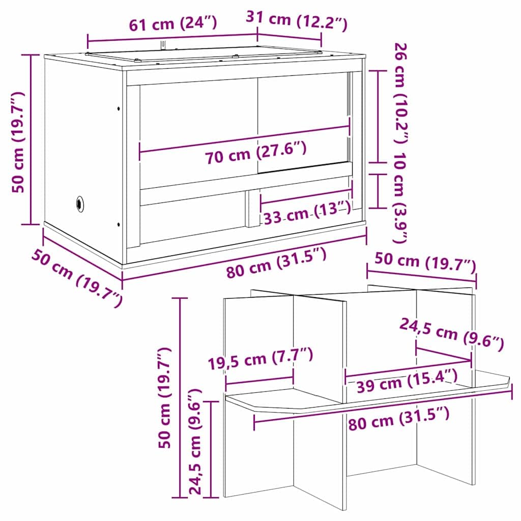 vidaXL Terrario Marrón 80 x 50 x 100 cm OSB, Vivienda rústica Rectangular, hábitat Resistente para Reptiles, Espacio Ideal para roedores y más