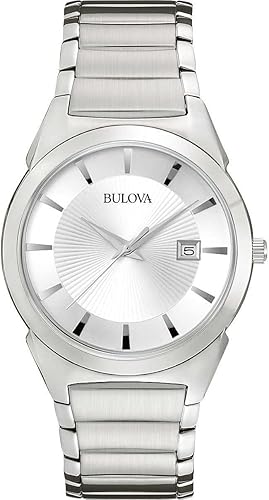 Bulova Reloj clásico de cuarzo de acero inoxidable con 3 manecillas y calendario de cuarzo con fecha en tono plateado Estilo 96B015 Tono plateado y Bulova Reloj clásico de cuarzo de acero inoxidable con 3 manecillas y calendario de cuarzo con fecha en tono plateado Estilo 96B015 Tono plateado y