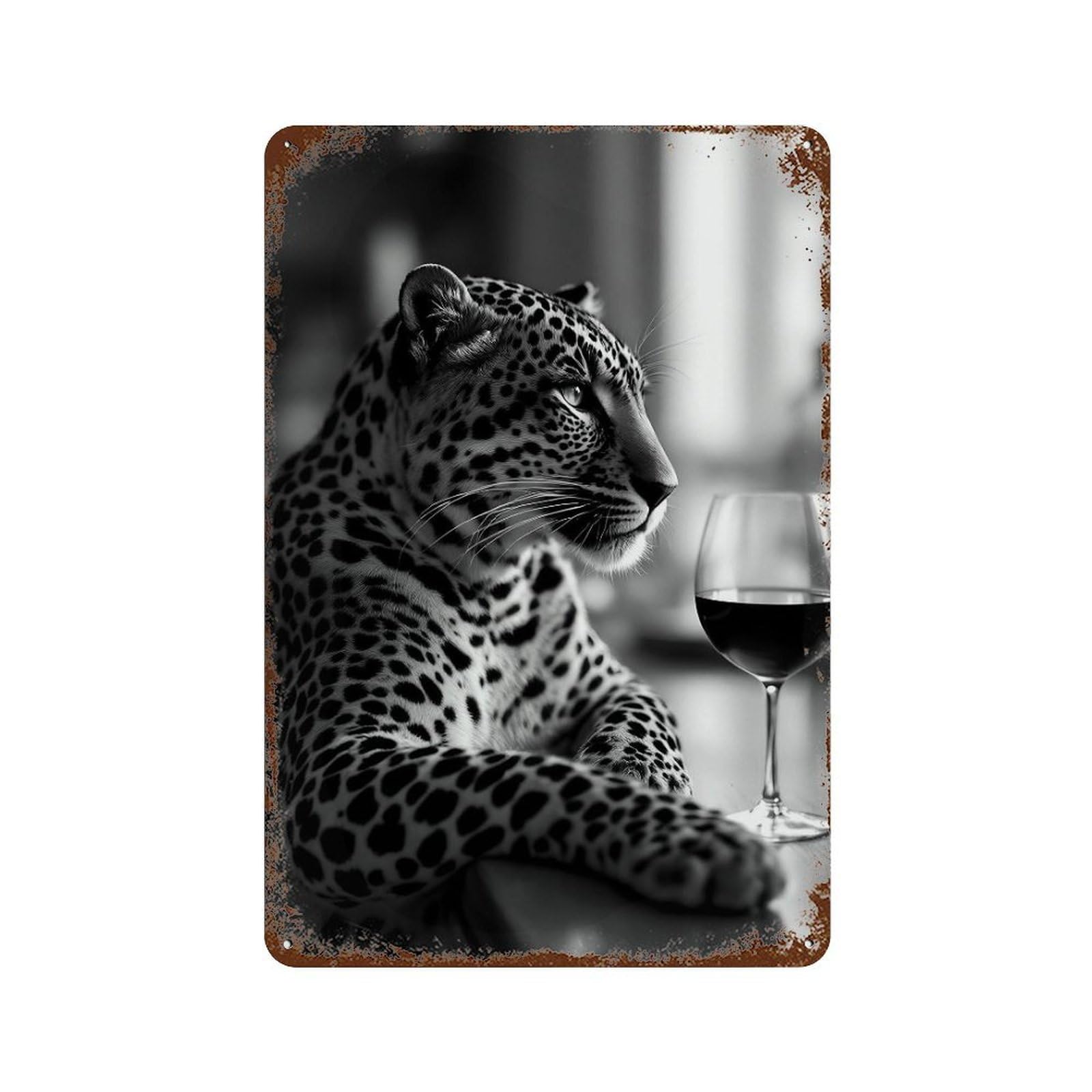 xiaoxiaoshen Leopard Drinking Wine Wall Art Wall Decor Art Metal Tin Poster Modern Home Decor Art Home Bar Shop Decorations Vintage Sign 30x20cm