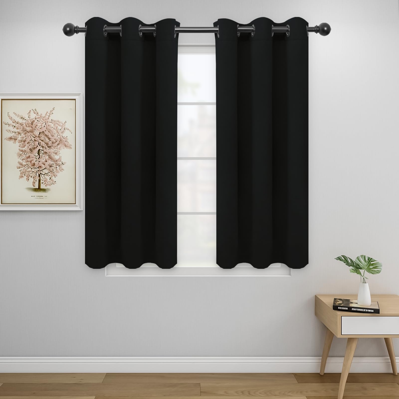 Easy-Going Blackout Curtains for Bedroom, Solid Thermal Insulated Grommet and Noise Reduction Window Drapes, Room Darkening Curtains for Living Room, 2 Panels (34x45 in, Black) โ image 1