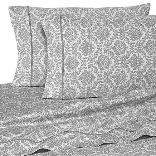 Rajlinen 400 Thread Count 100% Cotton Sheet Set Jacquard Printed Queen 15" Deep In Silver