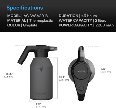 AC Infinity Automatic Sprayer, 2L Portable Electric Spray Bottle, Graphite