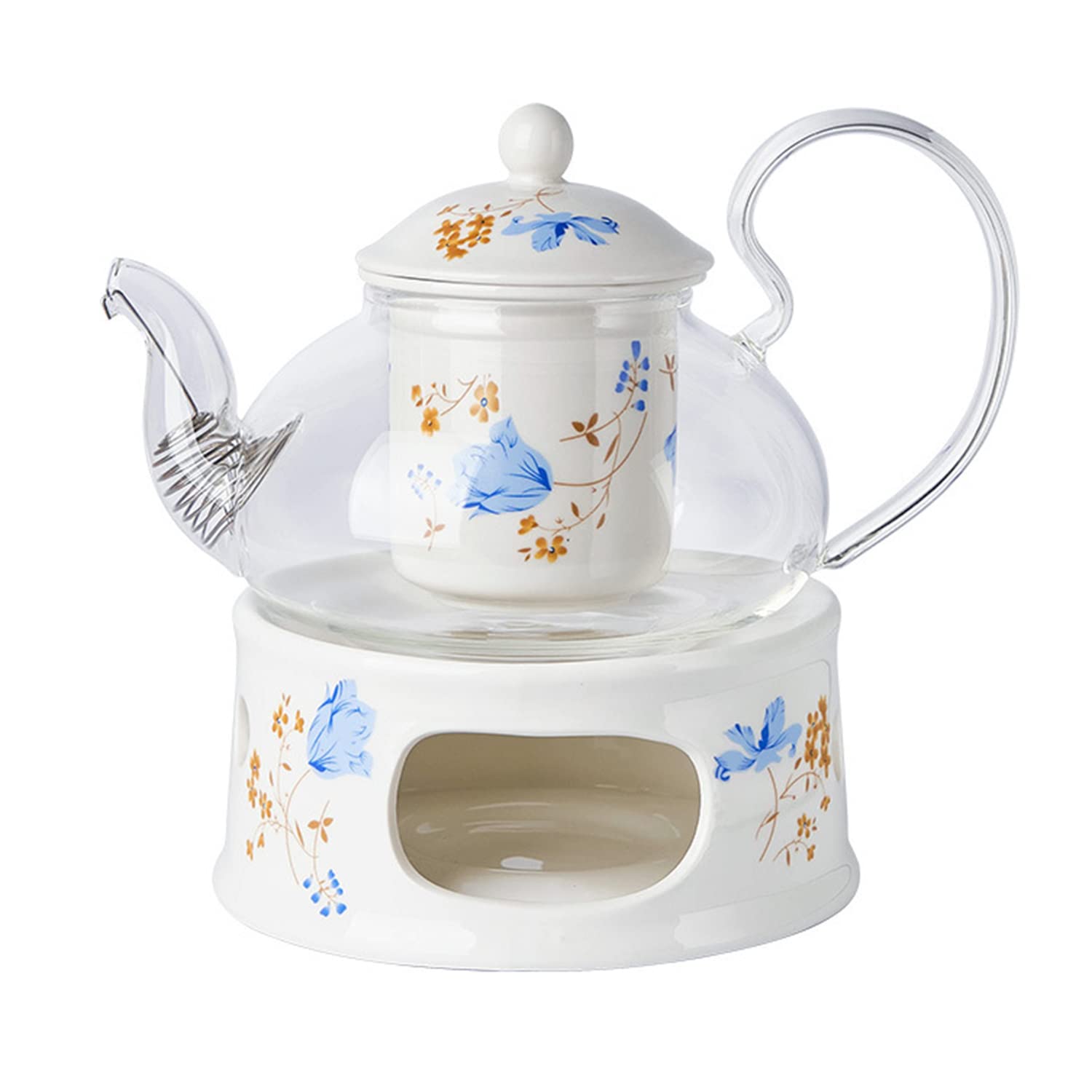 Glas-Teekannen-Stövchen-Set, 670 ml, Glas-Teekanne mit herausnehmbarem Tee-Ei und Kerzenhalter, Wärmer-Heizsockel, Elegantes Teekannen-Geschenkset, sicherer Wasserkocher für den Herd, Stil 1-7,67 x