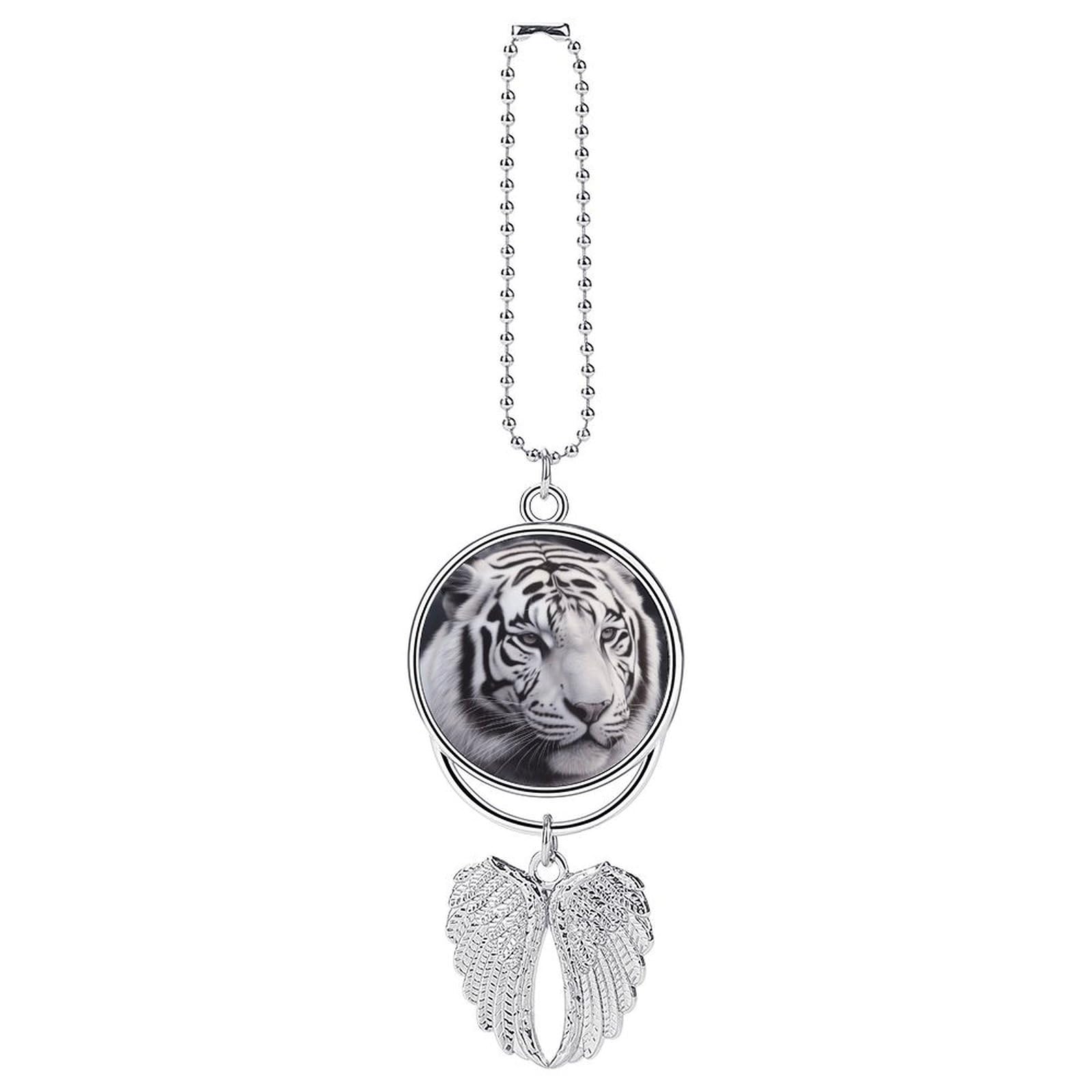 White Tiger Car Pendant Personalized Car Hanging Ornament Auto Rear View Mirror Hanging Decoration Accessories Metal Cars Interior Ornament for Most Cars Truck SUV
