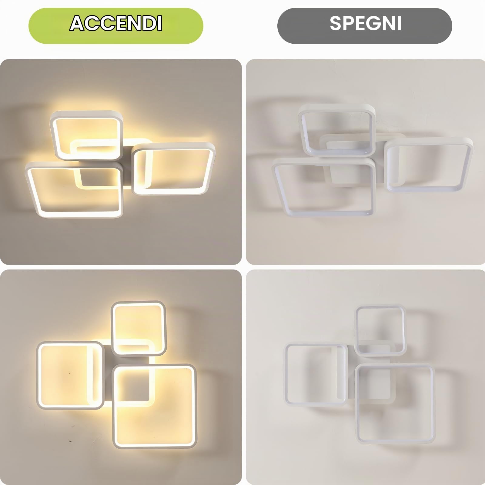 Plafoniera LED Soffitto Dimmerabile, 45W Lampadario LED Soffitto con Telecomando Funzione di Memoria 3000K-6500K 57cm, Moderna Plafoniera Quadrata per Camera da Letto Corridoio Cucina, Bianco