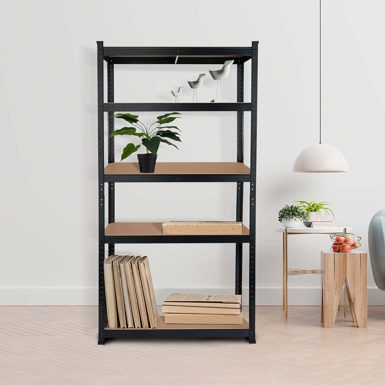 7H Seven House - Estantería Modular Almacenaje (Pack 2), Acero y MDF Antihumedad, Hogar, Trastero, Garaje, 5 Baldas Ajustables, Carga Máx. 875Kg, 90x40x180cm (Largo x Ancho x Alto), Color Negro