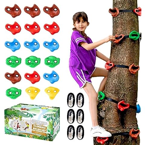 18 Ninja Tree Climbing Holds and 6 Sturdy Ratchet Straps for Kids Tree Climbing, Large Climbing Rocks for Outdoor Ninja Warrior Obstacle Course Training Cover