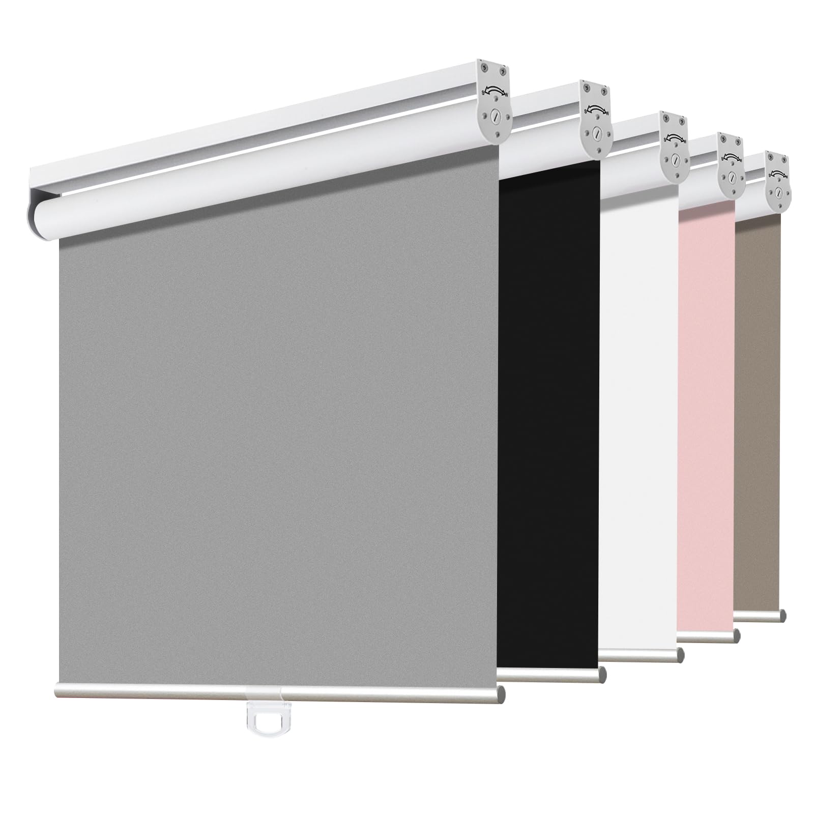 Joydeco Cordless Roller Shades Blackout Blinds for Windows Room Darkening Rolled Up Shades with Spring System, UV Protection Window Shades Door Blinds for Home and Office (46 "W x 75" H, Grey)