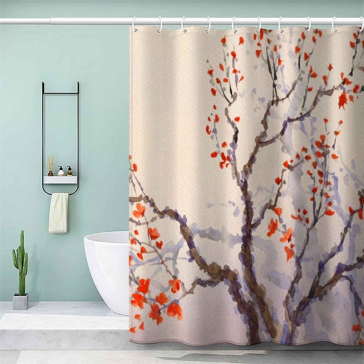 Vasena Color32 Shower Curtain Oriental Style Plum Blossom Flower Bath Curtain 3D Printed Mould Proof Bath Curtains For Shower Polyester Shower Curtains 180X180 Cm