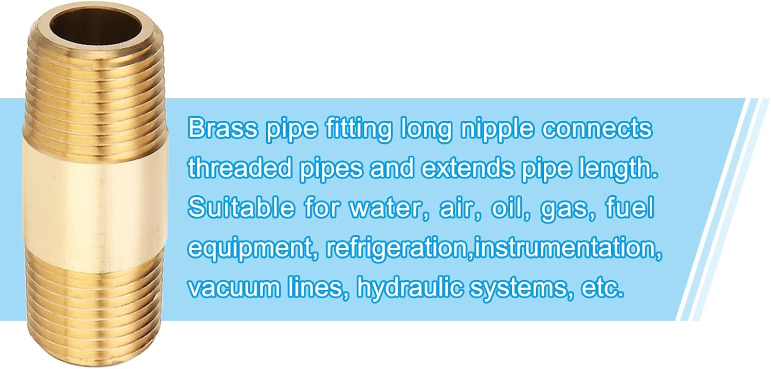 PATIKIL 3/8" x 3/8" NPT Male Brass Pipe Fitting Long Nipple, 25Pcs 1-1/2" Long Straight Pipe Fitting Connector Extender for Fuel, Air, Water, Oil, Gas System Connection, 1200PSI