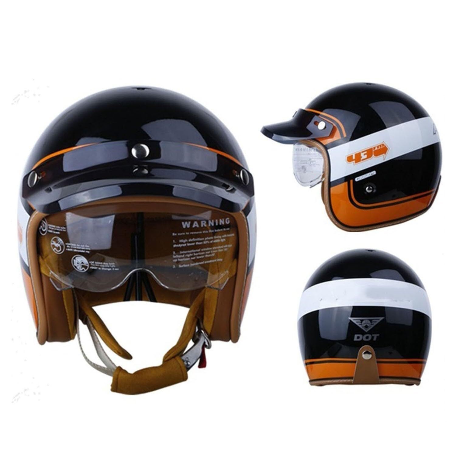 Kask motocyklowy półotwarty Kask motocyklowy z osłoną przeciwsłoneczną i zatwierdzoną przez DOT/ECE półotwartą twarzą Kask motocyklowy z osłoną przeciwsłoneczną Kask motocyklowy w stylu retro vintage