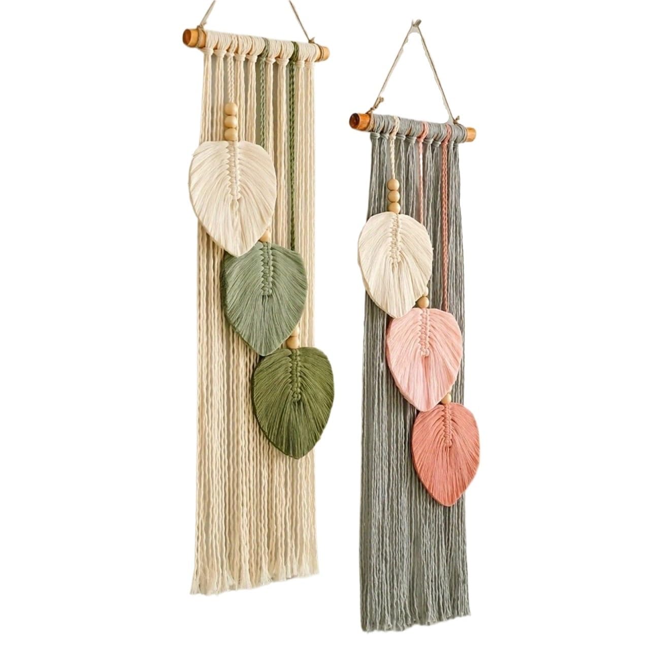 BDFJEDS Tapestry Wall Hanging 1Pc Leaf Macrame Wall Hanging Handwoven Tapestry With Wood Beads For Living Room Decor(Color2)