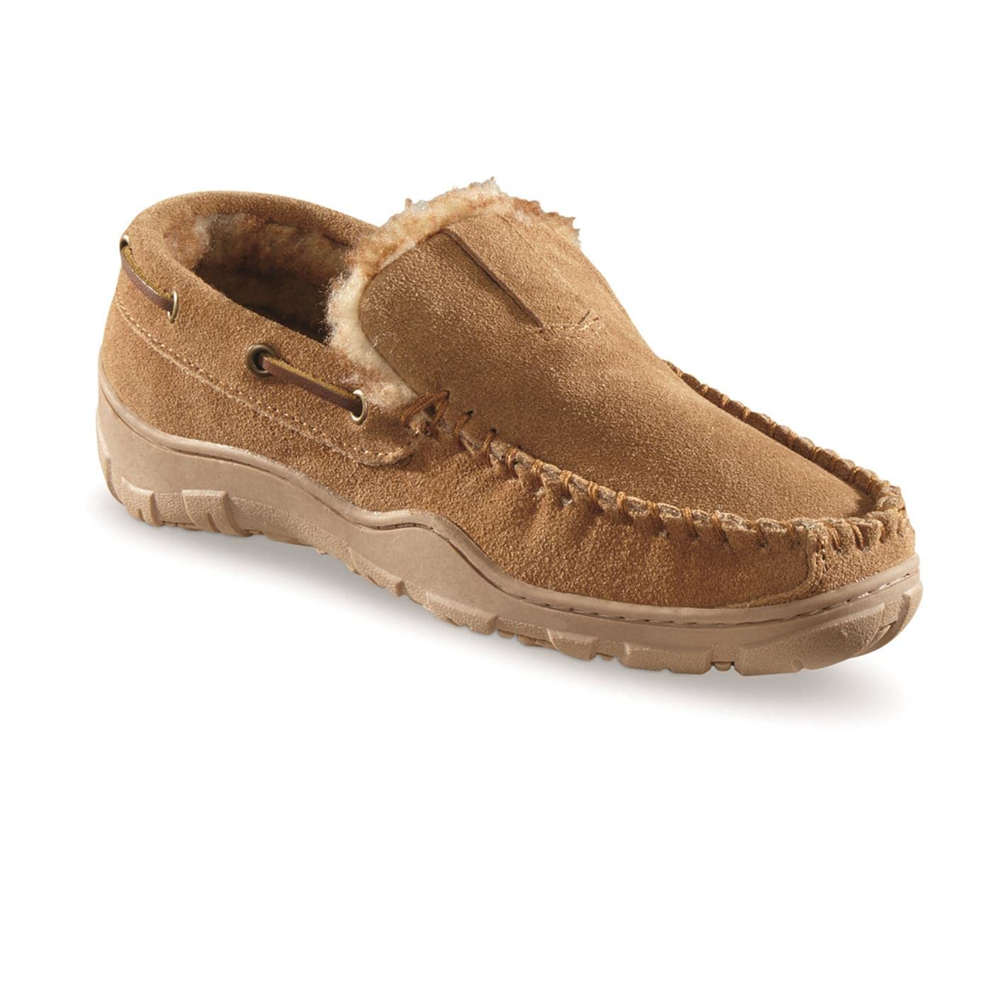 Guide Gear Suede Men’s Fur-Lined Suede Moccasin Slippers Indoor Outdoor Bedroom House Shoes