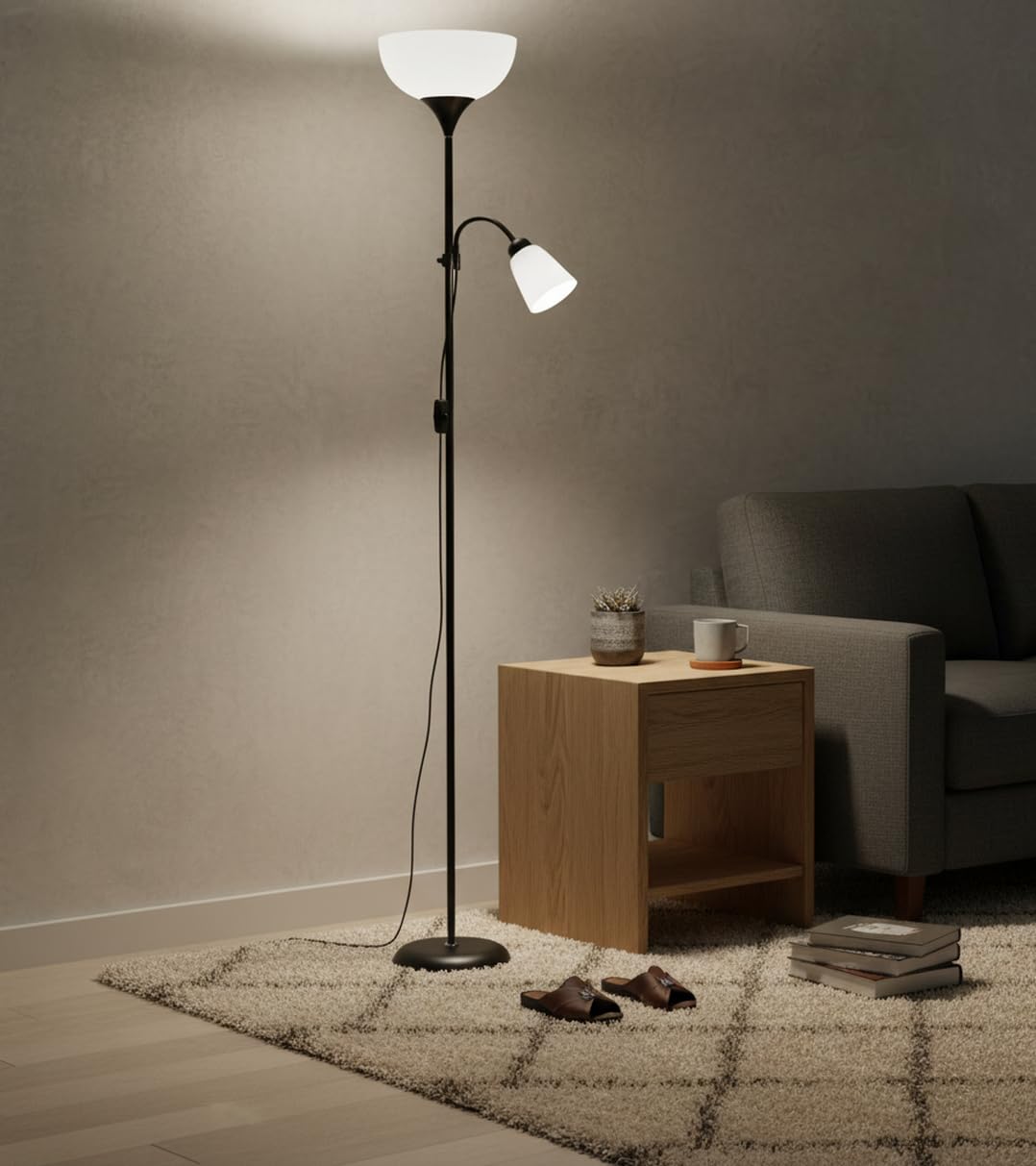 BEL AIR HOME - Lampada da terra Varese 1xE27 e 1xE14178cm - Ideale per soggiorni e studi - Design moderno e funzionale - Lampada da lettura regolabile (NERO)