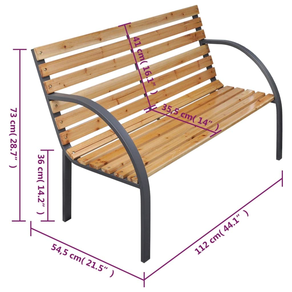 Fengshui Ławka ogrodowa 112 cm lite drewno jodła stalowe nóżki