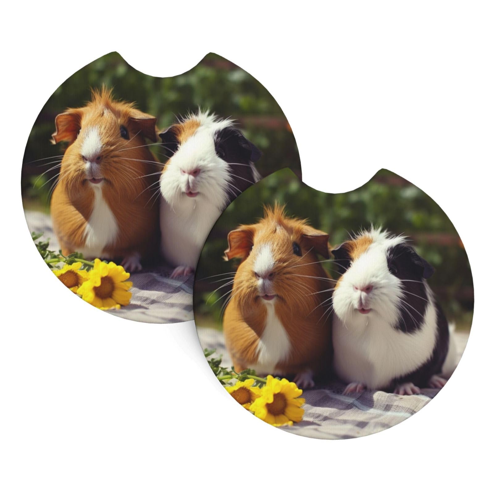 2PCS Car Coaster for Cup Holders Universal Auto Cup Mat Guinea Pigs Funny Cup Coaster Pad 2.7" Waterproof Neoprene Non-Slip Cup Holder Coasters Car Interior Accessories for Women Men