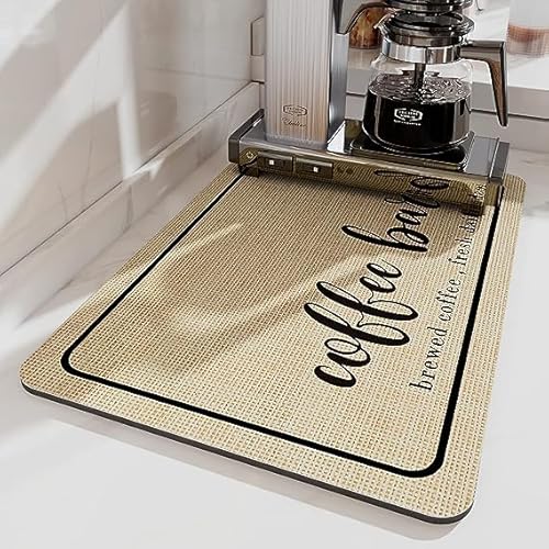 tchdio-Coffee Mat-Hide Stain Absorbent Rubber Backed Quick Drying Mat for Kitchen Counter-Coffee Bar Accessories Dish Drying Mat Fit Under Machine Pot Espresso Machine 17" x 31.5" Coffee Bei