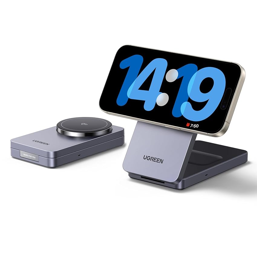 UGREEN MagFlow Qi2 Caricatore Wireless 15W per iPhone 17 Pro Max Air, Stazione di Ricarica Magnetica2 in 1, Caricabatterie Magsafe Compatibile con iPhone 16/15/14/13/12 Serie, AirPods Pro 2/3
