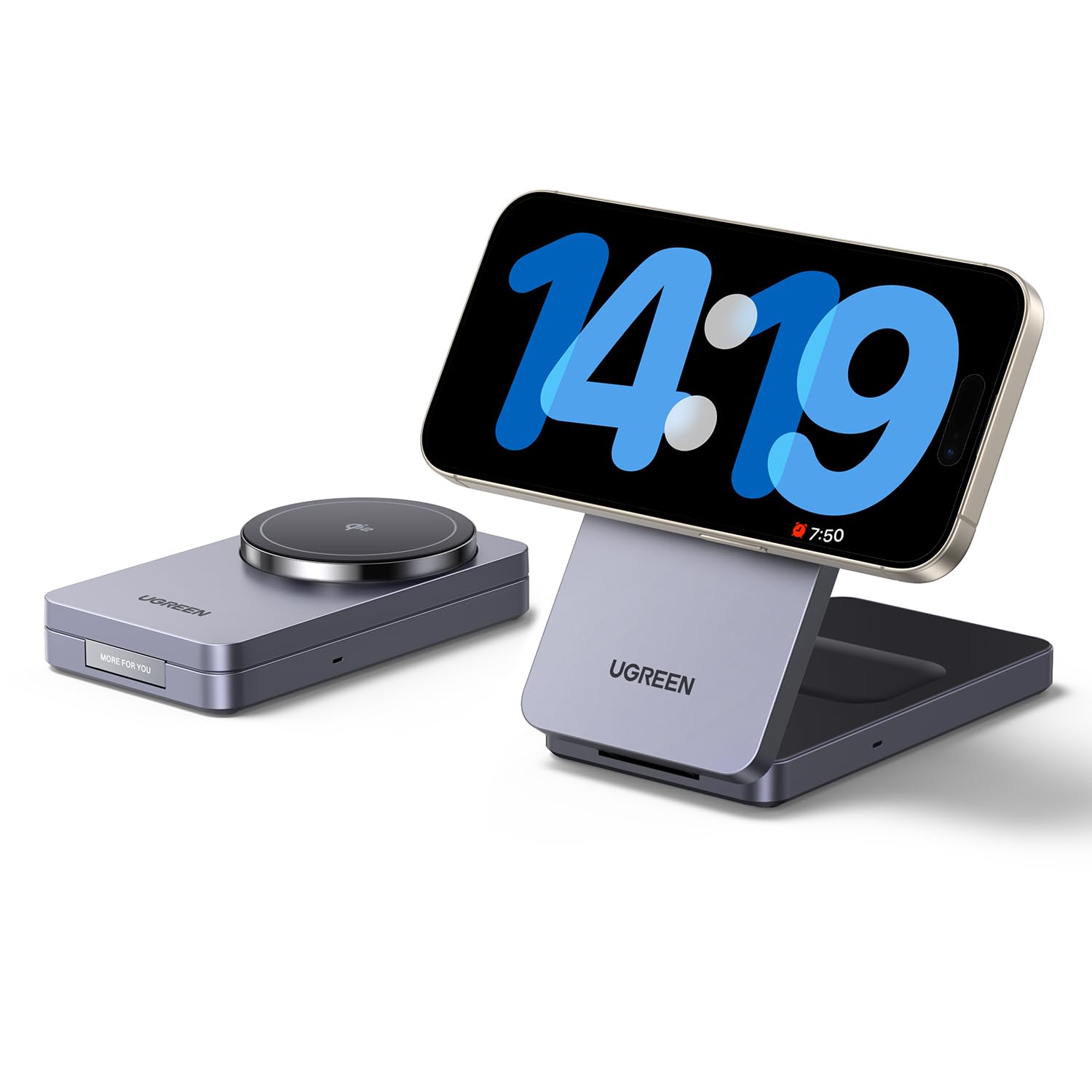 UGREEN MagFlow Qi2 15W Cargador Inalámbrico MagSafe | Compatible con iPhone 17 16 15 14 13 12 Air Plus Pro Max AirPods 4 3 Pro 3 2 1, Estación de Carga Magnética 2 en 1