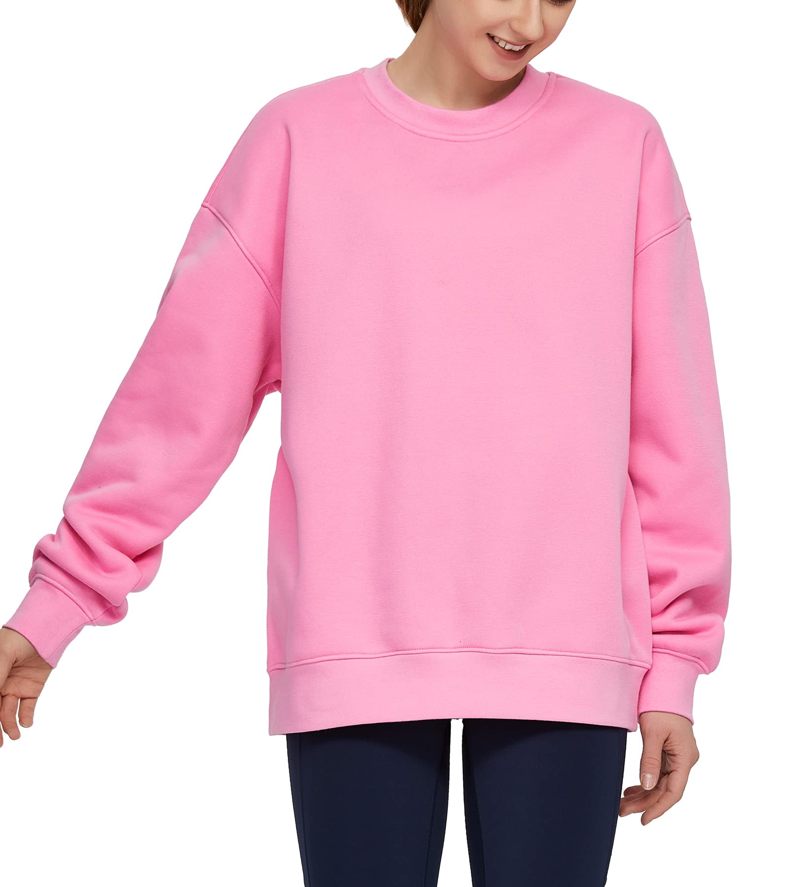 THE GYM PEOPLE Damska bluza polarowa z okrągłym dekoltem luźny krój miękka bluza oversize