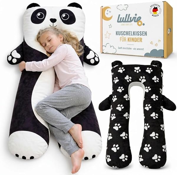 Lullvie Panda Kuscheltier Kissen 118x56cm Seitenschläferkissen Schlafkissen für Kinder, Bett Lesekissen Bettschlange ADHS Kissen inkl. gratis Wäschesack & E-Book Kinderbuch Geschenke - 1