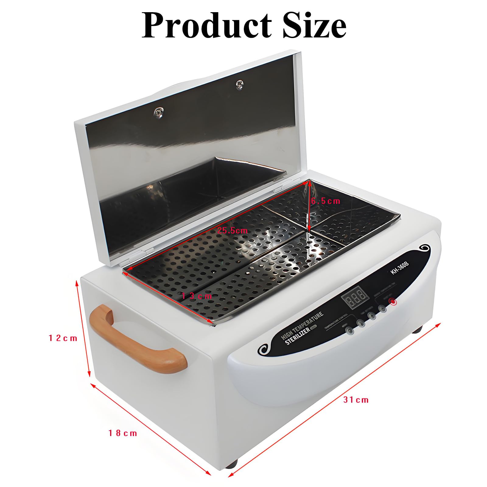 Stérilisateur haute temperature avec affichage de la durée et de la température Stérilisateur air chaud 500 Watt, stérilisateur à chaleur sèche 2,5 litres pour outils de salon de coiffure