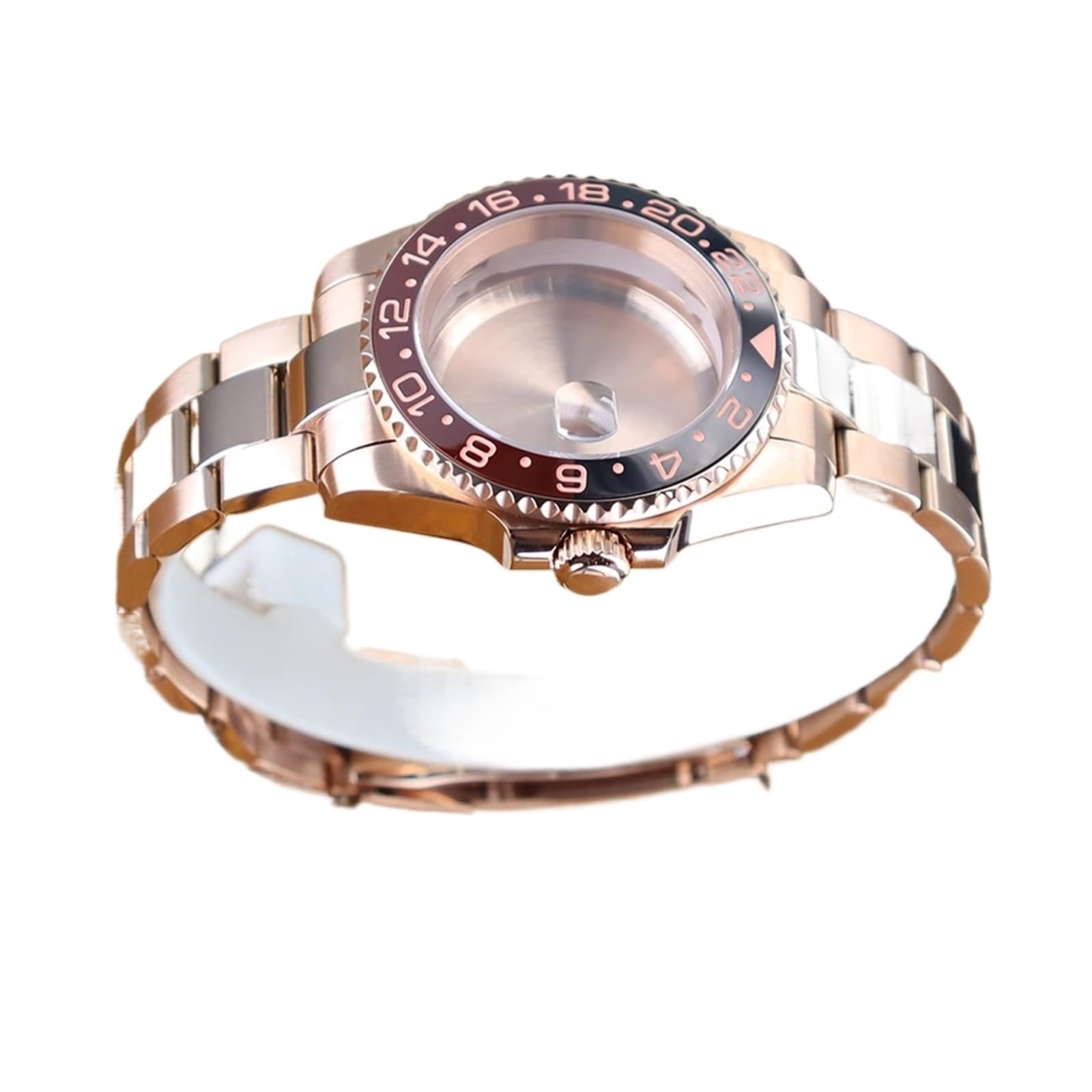 Pulsera de reloj de oro rosa de 40 mm, esfera de 28,5 mm, bisel de cerveza de raíz compatible con NH34 NH35 NH36/38 Miyota8215 ETA2824