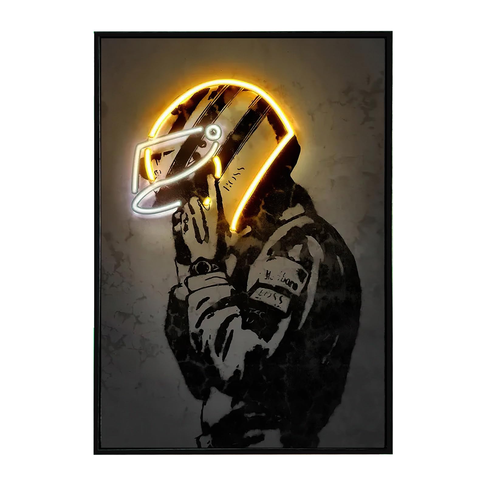 Sorventina Racing Wall Decor Painting, Sports Art Decor Neon Racing Poster Motorcycle Wall Art, Framed Canvas Prints for Room, Bedroom, Bar, gamer room (Yellow, 20x28in.)