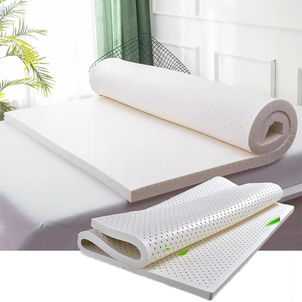 Colchón de látex Natural, cubrecolchón de látex Natural Premium, Firme y Duradero, Espuma viscoelástica hipoalergénica de 1,27 cm, Ideal para tamaños de 90 x 190 cm (35 x 75 Pulgadas) y 200