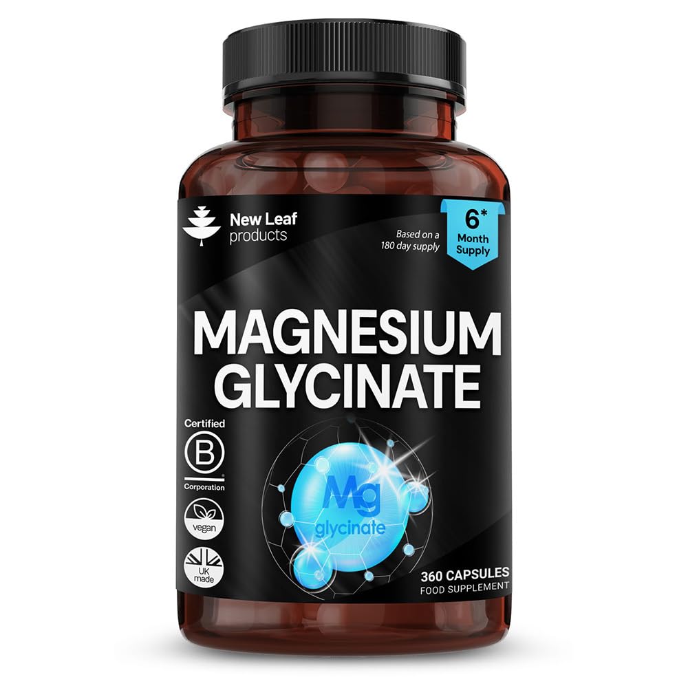 Magnesium Glycinate - 360 High Strength Capsules Pure Magnesium - 1040mg Providing 208mg Elemental Per Serving - Bones, Muscle Health, Vegan, UK Made
