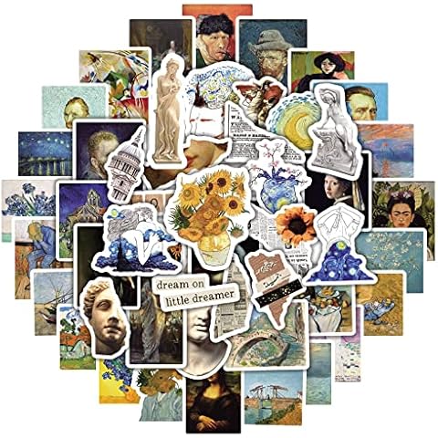 50 pcs Famous Painting Stickers,Painting and Artist Stickers for Water Bottles Bicycle Laptop Refrigerator Luggage Computer Mobile Phone Skateboard,Aesthetic Artistic Stickers for Adults Teens Cover