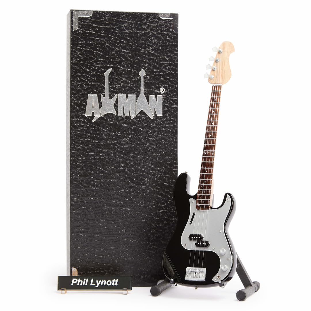 Phil Lynott (Thin Lizzy) : réplique de guitare miniature – Cadeaux de musique – Fait à la main ornementale échelle 1/4 – Comprend une boîte de présentation, une étiquette de nom et un support de