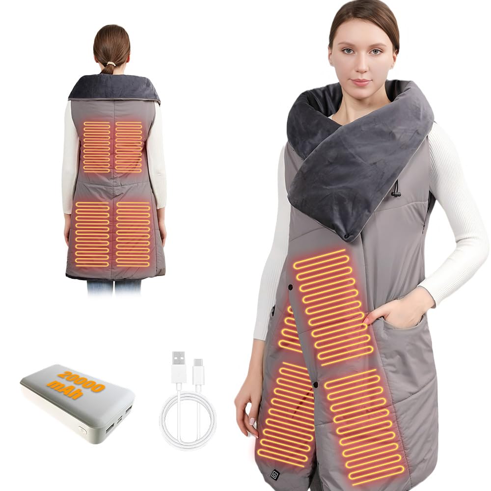 Coperta Elettrica Senza Fili con Batteria da 20000 mAh, Coperta Termica Elettrica,con 6 Zone di Riscaldamento e 3 Livelli di Temperatura, Termoforo Elettrico, Adatto per casa e ufficio