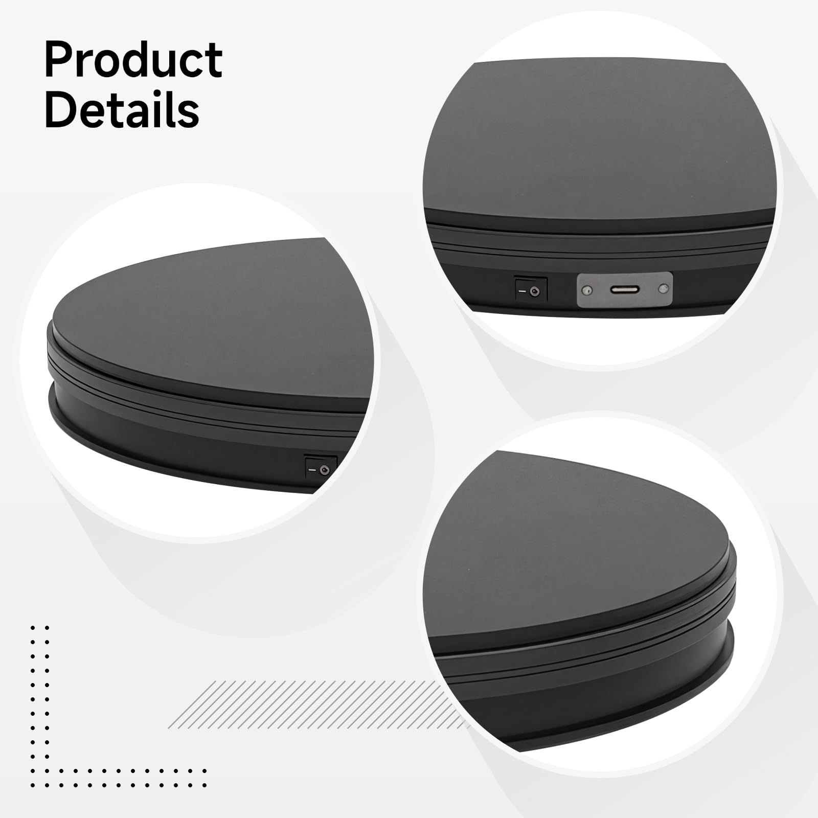 Elektrischer Fotografie-Drehteller, 10 kg Tragfähigkeit, intelligenter drehbarer Display-Ständer, 20 s Rotationszyklus, für Produktfotografie, Uhren- und Schmuck-Display, USB-betrieben