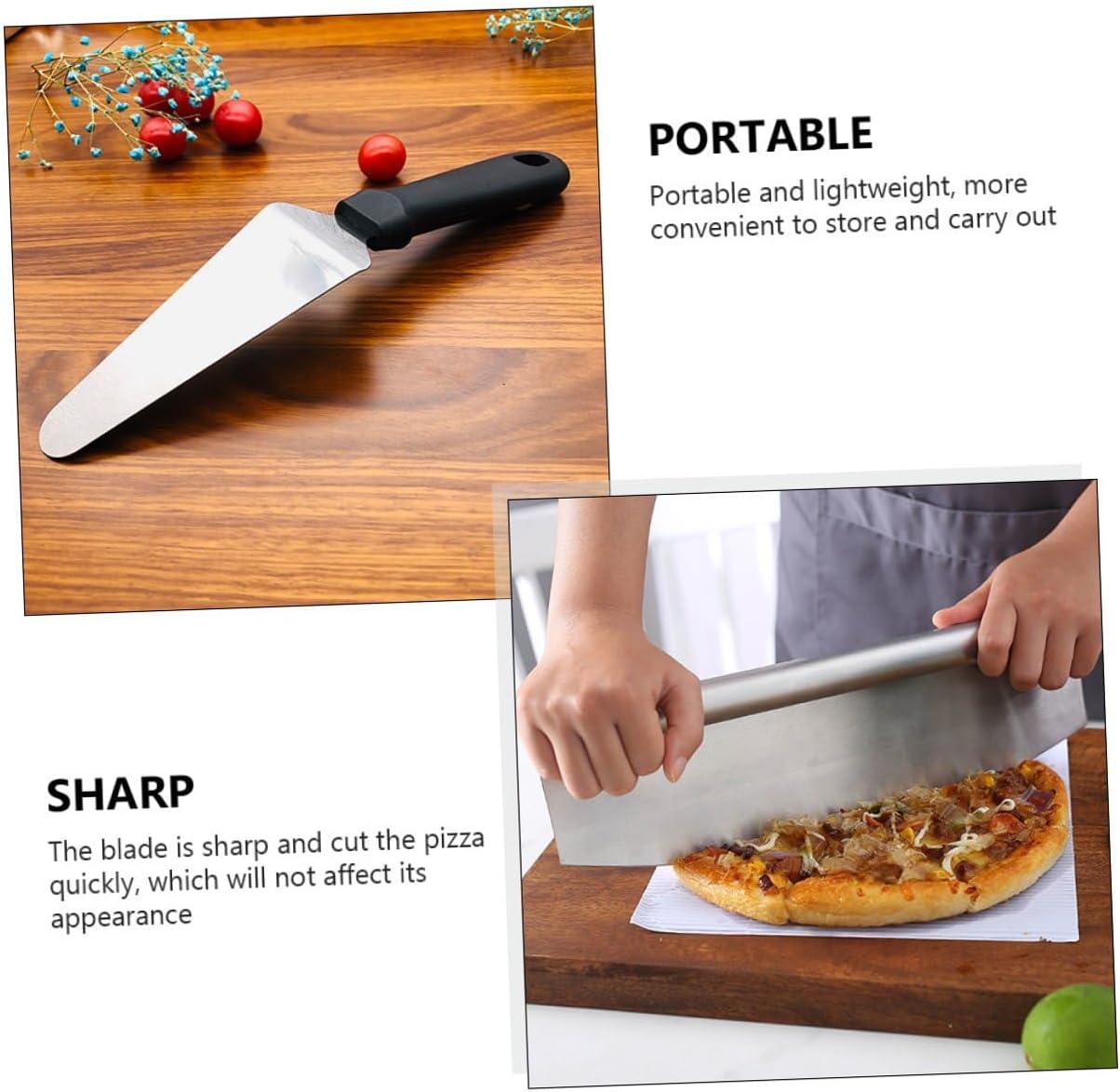 Pizza Cutter Wheel and Stainless Steel Pizza Peel Set with Pp Sheath Multifunctional Kitchen Gadget –