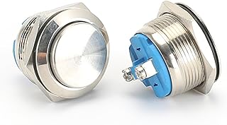 Powice 2 Stück 19mm Taster Wasserdicht Momentaner Schalter aus Edelstahl,Druckschalter Drucktaster 5A/12V/24V/125V/250V,Ge...