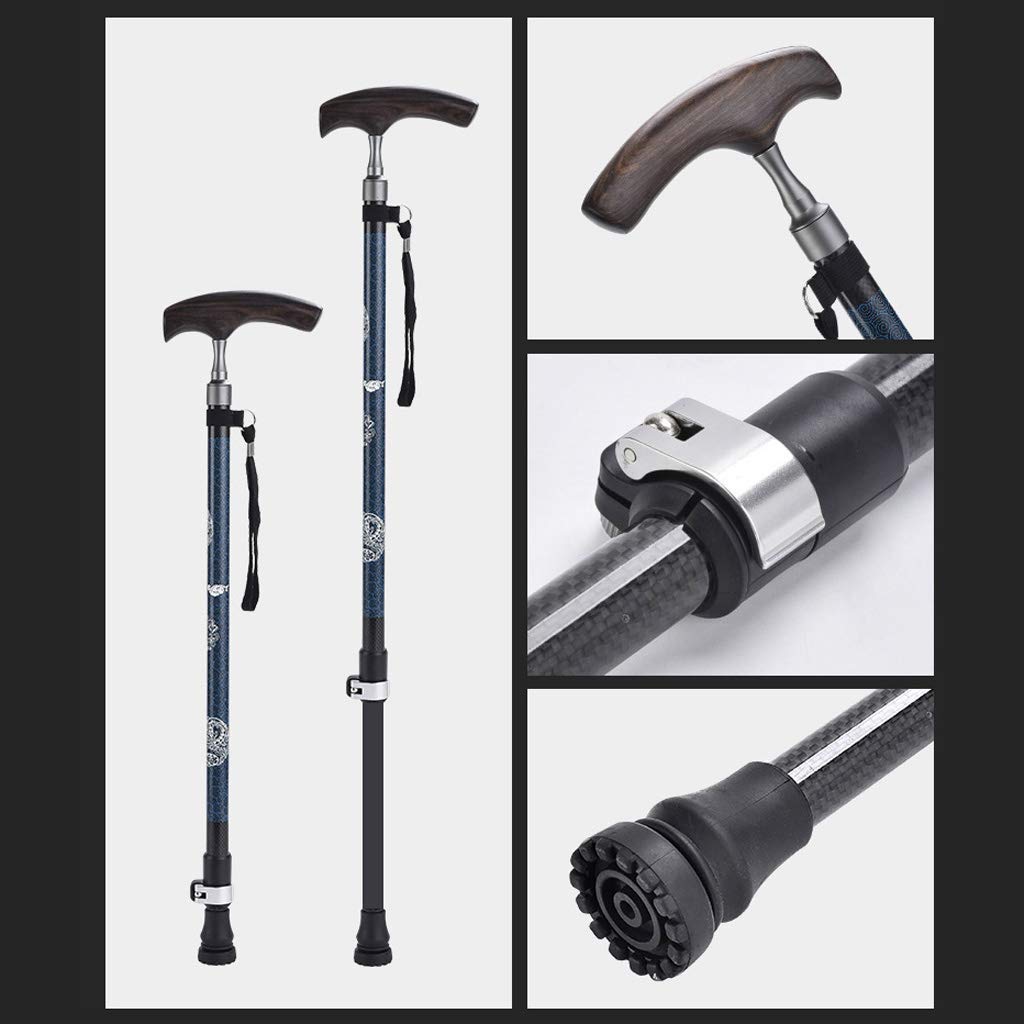 Bastone da passeggio Stampella ad altezza regolabile, 60-98 cm (23-38"), Fibra di carbonio, Design ergonomico dell'impugnatura per presa debole o artrite, Non pieghevole, Nero, Stampelle