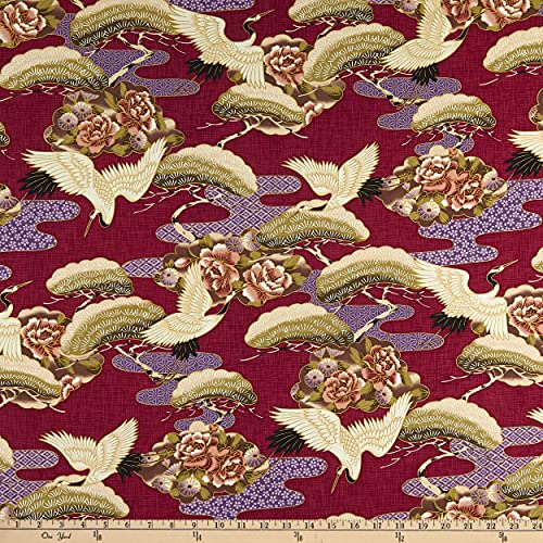 Trans-Pacific Textiles Tsuru In Flight Red, Quilting Fabric by the Yard