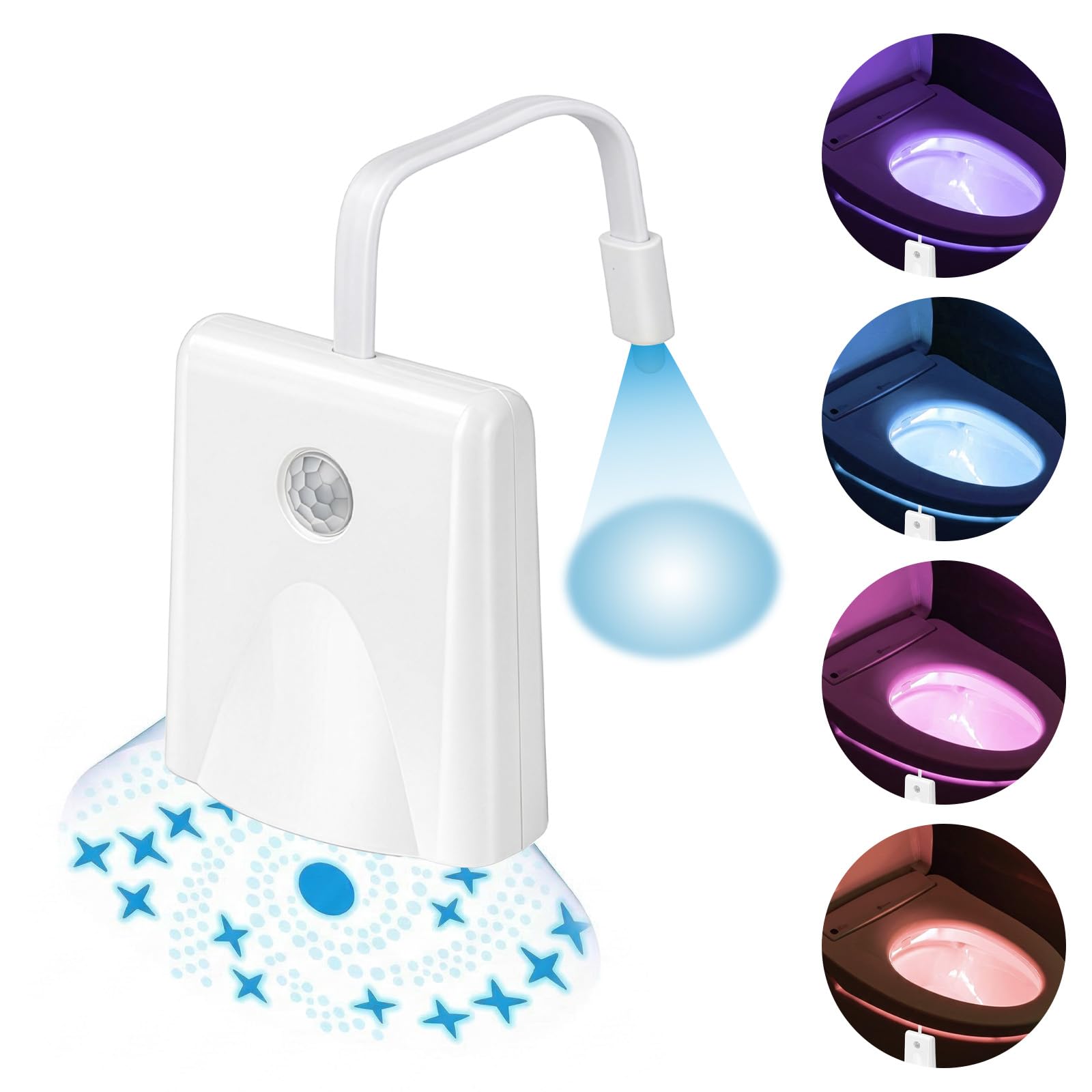 BLUE BAZAAR Motion Sensor Toilet Night Light,6 Colors LED Bathroom Bowl Lamp with USB Rechargeable, IP65 Waterproof Automatic Motion Activated Toilet Seat Light for Bathroom Kitchen Hallway, Energy Cl