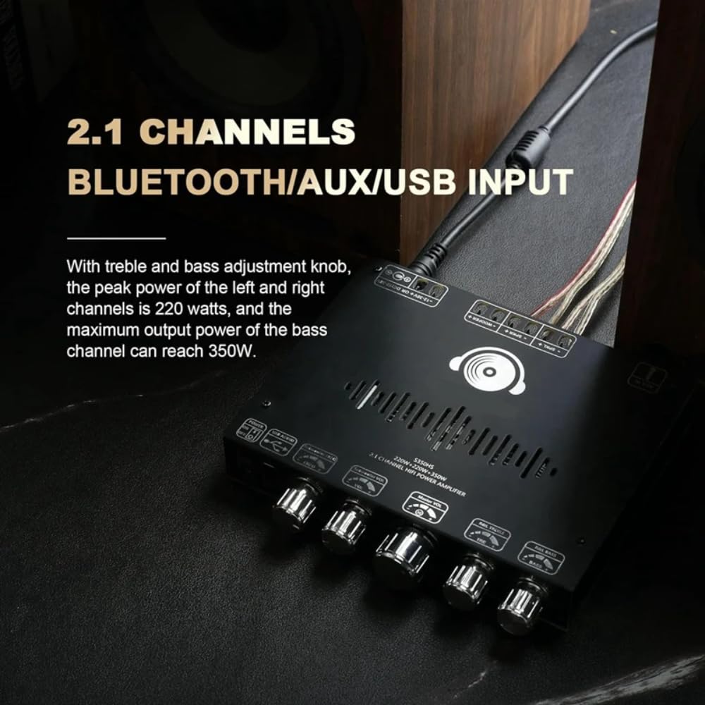 DollaTek Scheda amplificatore Bluetooth a 2.1 canali 220W × 2 + 350W Modulo amplificatore di potenza audio 12 V-38 V Supporto Controllo app Supporta USB Bluetooth Ingressi AUX da 3.5mm