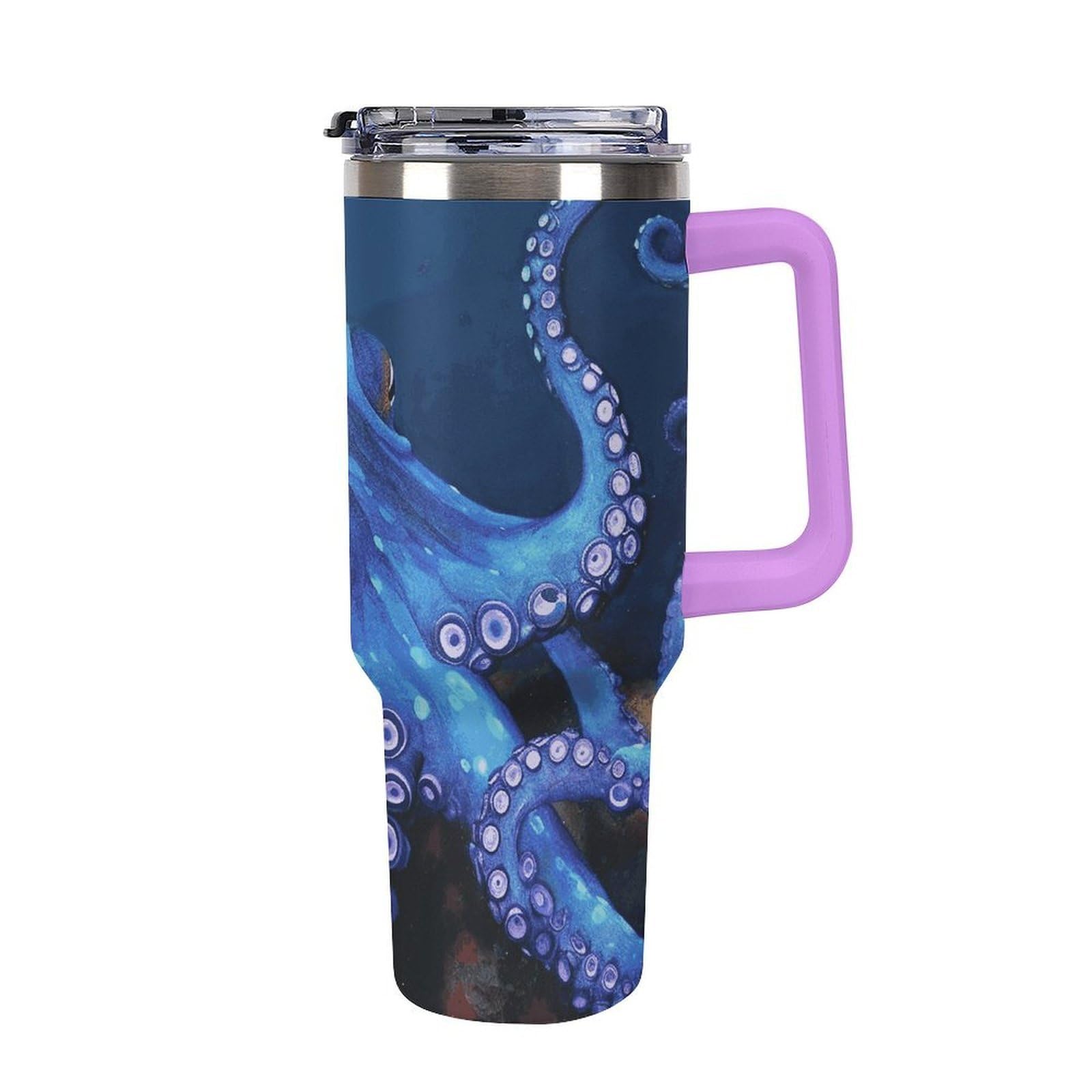 Autobecher aus 304 Edelstahl, 1,2 l, blauer Oktopus-Becher mit Strohhalm und auslaufsicherem Deckel, großes Fassungsvermögen, vakuumisolierter Reisebecher für Auto-Becherhalter
