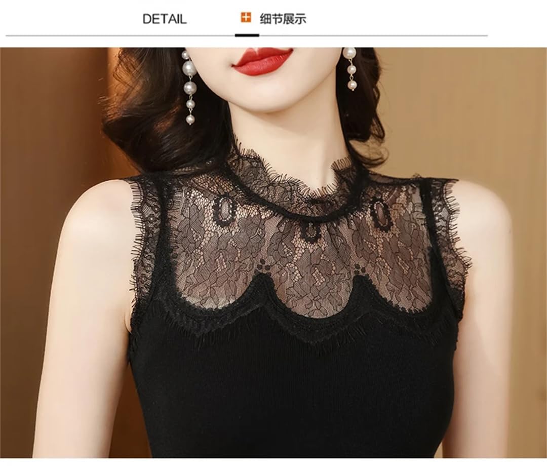Canottiera estiva da donna con scollo rotondo in pizzo impiombato top stretto scava fuori canotte corte