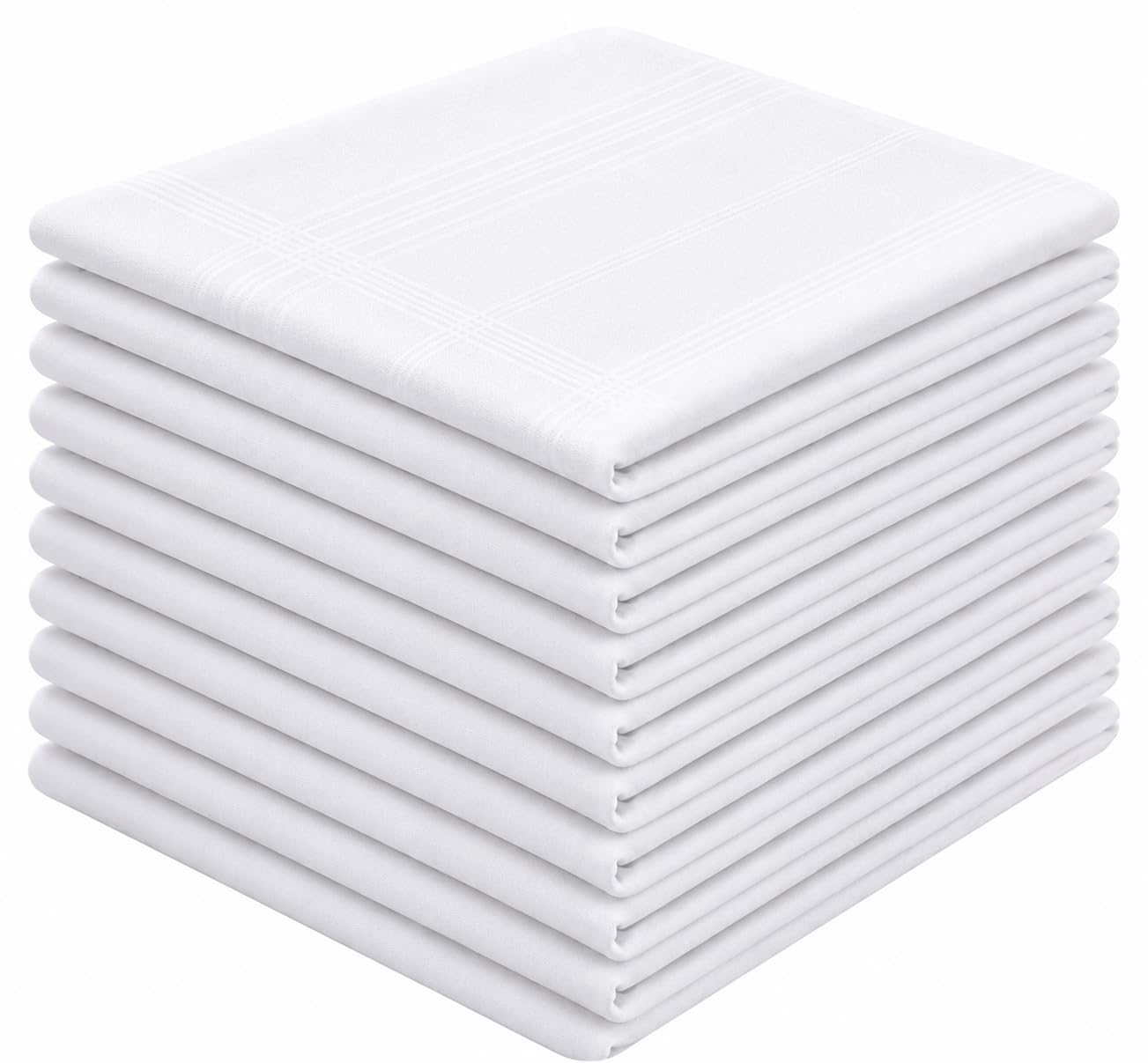 Octave Men's White With White Printed Stripes Octave® 10 Pack Handkerchiefs, 100% Cotton Handkerchief With White Strips, Premium Handkerchiefs Assorted Pocket Square Hankies For Classic Hankies For Grooms, Weddings, Prom, Party