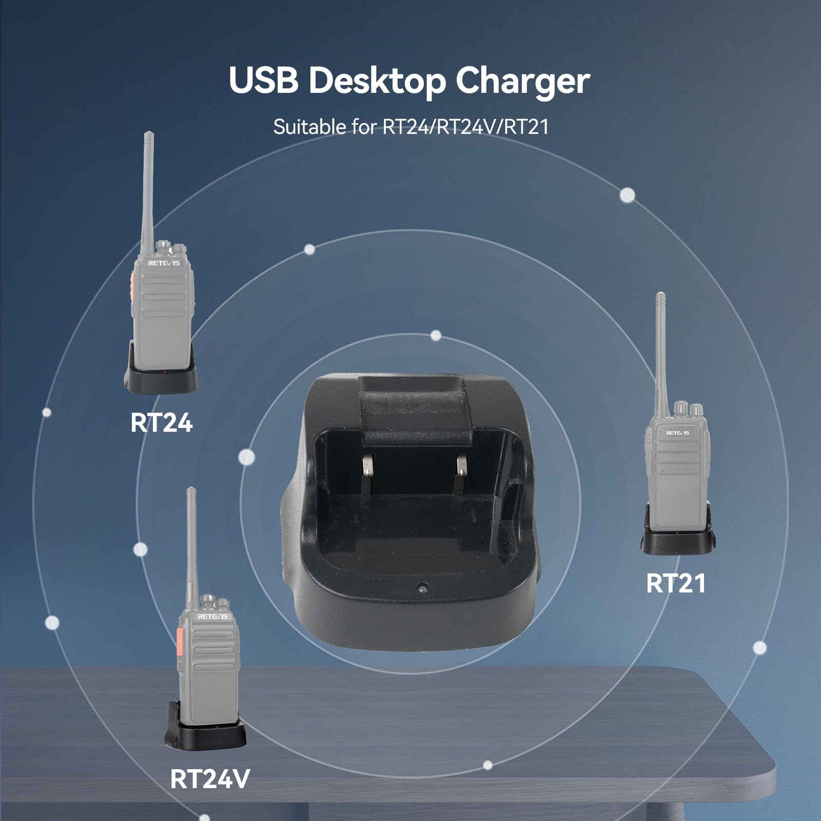 Retevis RT24 Caricabatterie Base USB Originale per Ricetrasmittente, Compatibile RT24/RT21, Nero